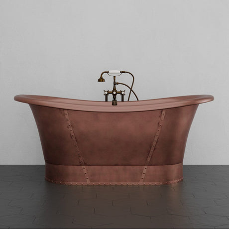 66" Hayward Hammered Copper Double Slipper Pedestal Tub with Copper Rivets