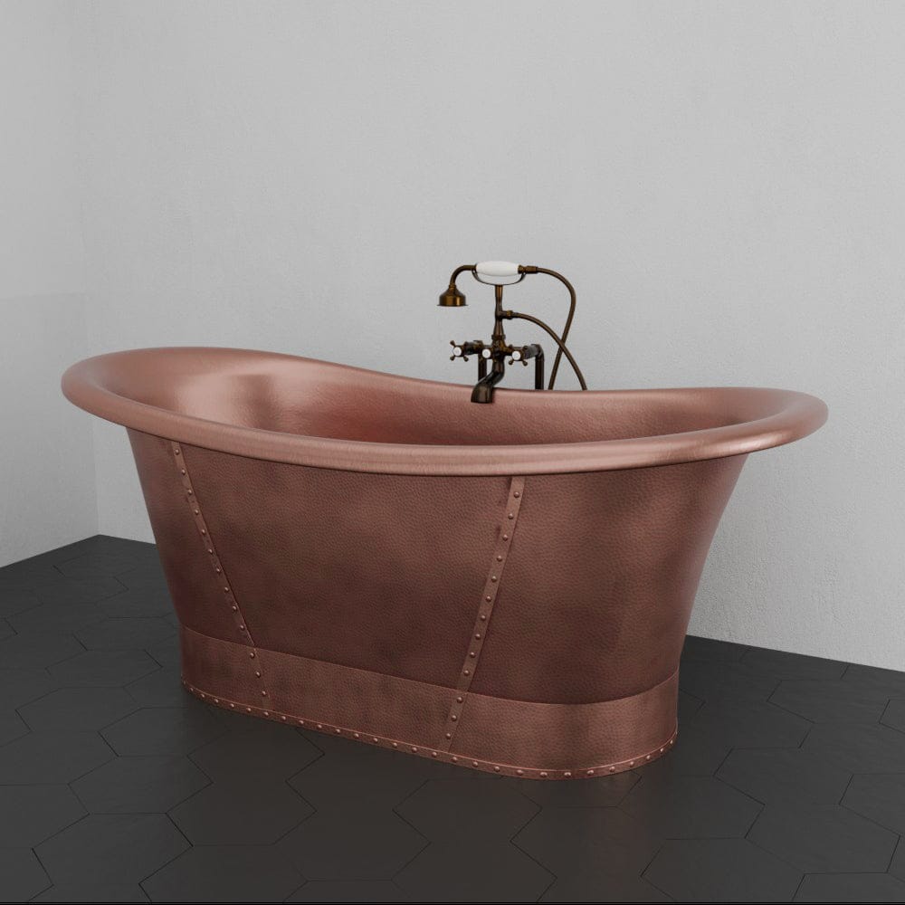 66" Hayward Hammered Copper Double Slipper Pedestal Tub with Copper Rivets