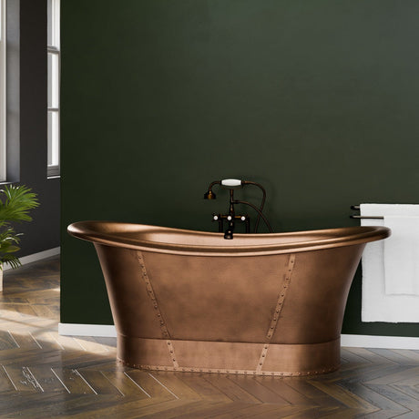 66" Hayward Hammered Copper Double Slipper Pedestal Tub with Copper Rivets