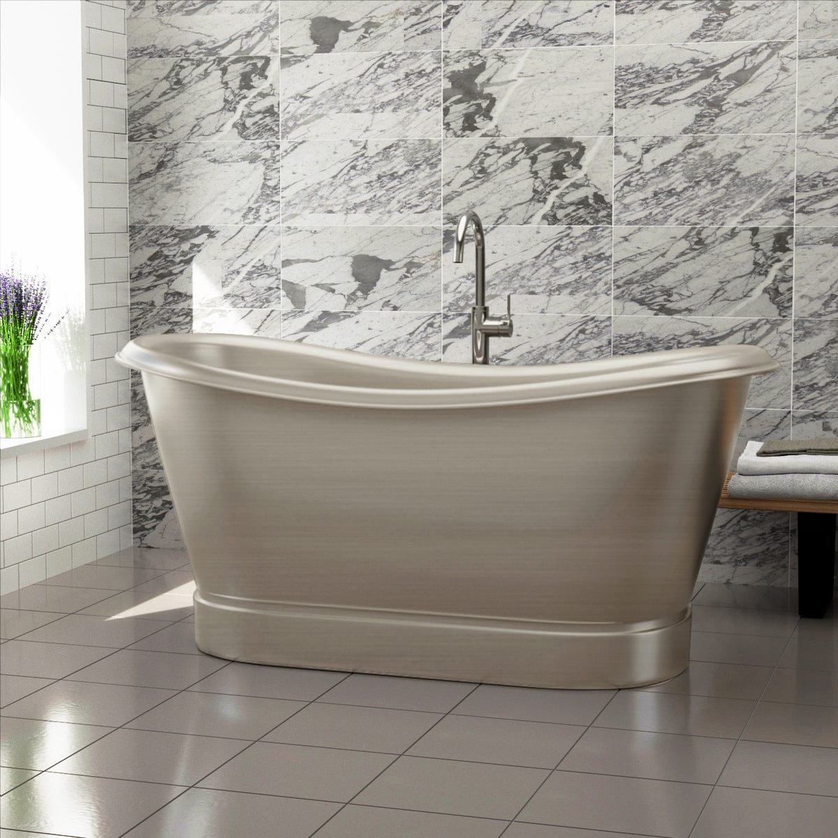 66" Heis Double Slipper Copper Pedestal Tub - Satin Nickel