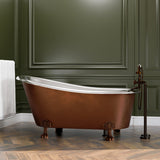 66" Jadaro Single Slipper Copper Clawfoot Tub with Rolled Rim - Polished Nickel Interior with Antique Copper Exterior