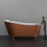 66" Jadaro Single Slipper Copper Clawfoot Tub with Rolled Rim - Polished Nickel Interior with Antique Copper Exterior