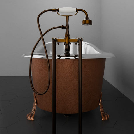 66" Jadaro Single Slipper Copper Clawfoot Tub with Rolled Rim - Polished Nickel Interior with Antique Copper Exterior