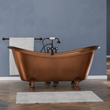 66" Joyce Double Slipper Hammered Copper Clawfoot Tub with Rolled Rim