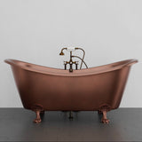 66" Joyce Double Slipper Hammered Copper Clawfoot Tub with Rolled Rim