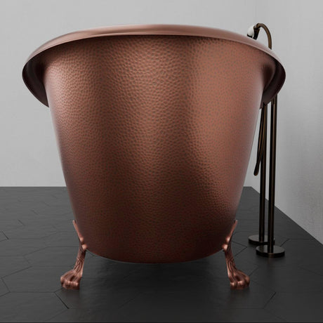 66" Joyce Double Slipper Hammered Copper Clawfoot Tub with Rolled Rim