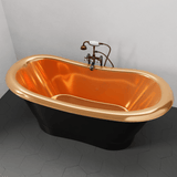 66" Kalida Antique Black Copper Double-Slipper Roll-Top Pedestal Tub - Polished Interior