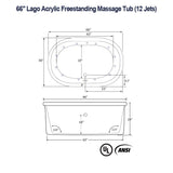 66" Lago Acrylic Freestanding Massage Tub