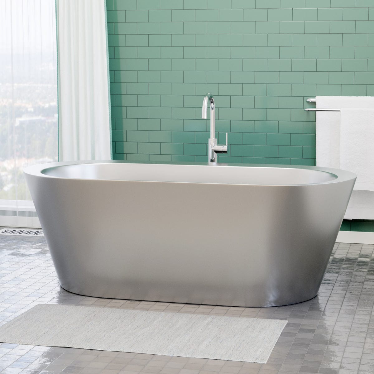 66" Landon Double Walled Stainless Steel Freestanding Tub