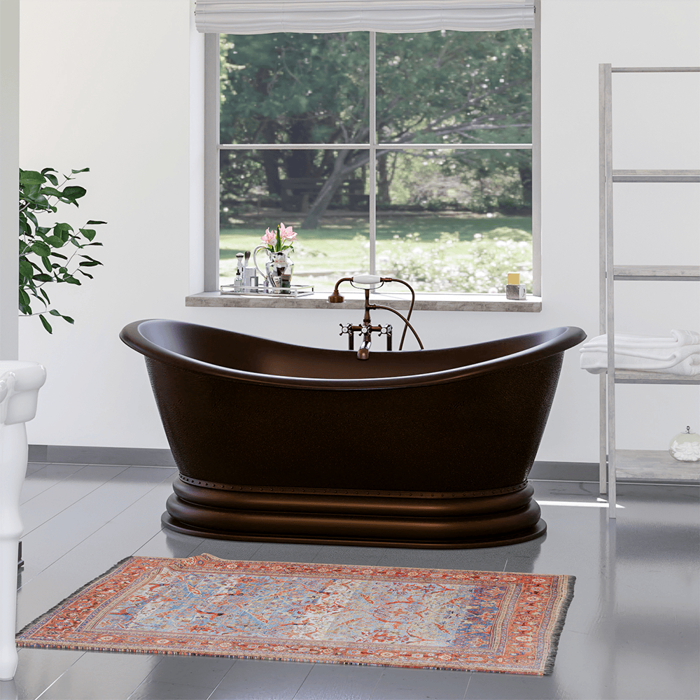 66" Lutts Copper Double-Slipper Roll-Top Pedestal Tub