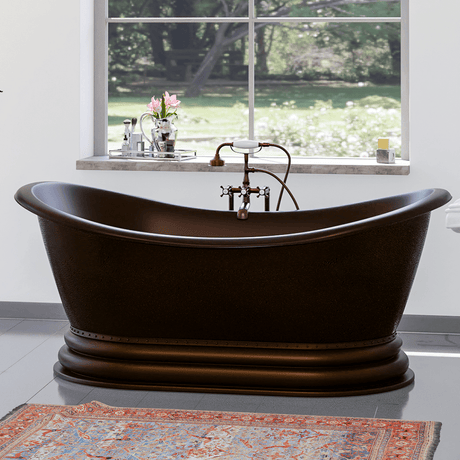 66" Lutts Copper Double-Slipper Roll-Top Pedestal Tub