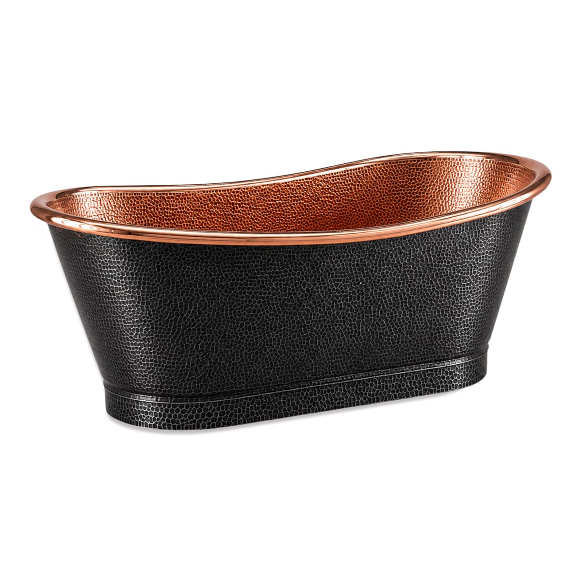 66 Marcella Hammered Black Copper Double-Slipper Freestanding Tub with Polished Copper Interior