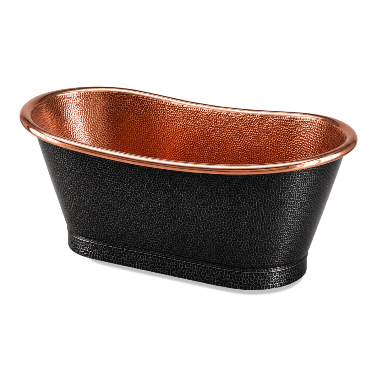 66 Marcella Hammered Black Copper Double-Slipper Freestanding Tub with Polished Copper Interior