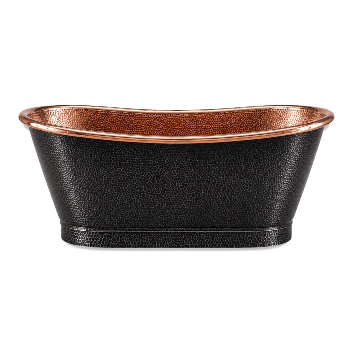 66 Marcella Hammered Black Copper Double-Slipper Freestanding Tub with Polished Copper Interior