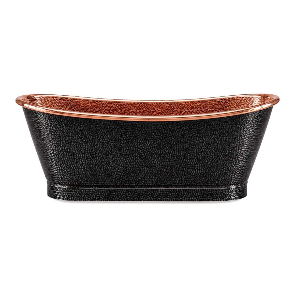 66 Marcella Hammered Black Copper Double-Slipper Freestanding Tub with Polished Copper Interior