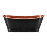 66 Marcella Hammered Black Copper Double-Slipper Freestanding Tub with Polished Copper Interior