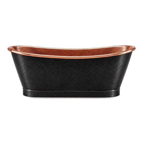 66 Marcella Hammered Black Copper Double-Slipper Freestanding Tub with Polished Copper Interior