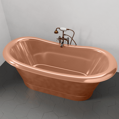 66" Monrovia Copper Double-Slipper Roll-Top Pedestal Tub