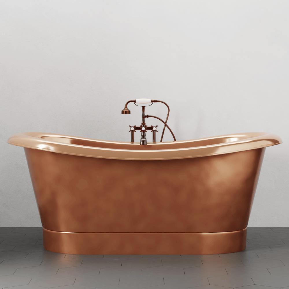 66" Monrovia Copper Double-Slipper Roll-Top Pedestal Tub