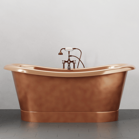 66" Monrovia Copper Double-Slipper Roll-Top Pedestal Tub