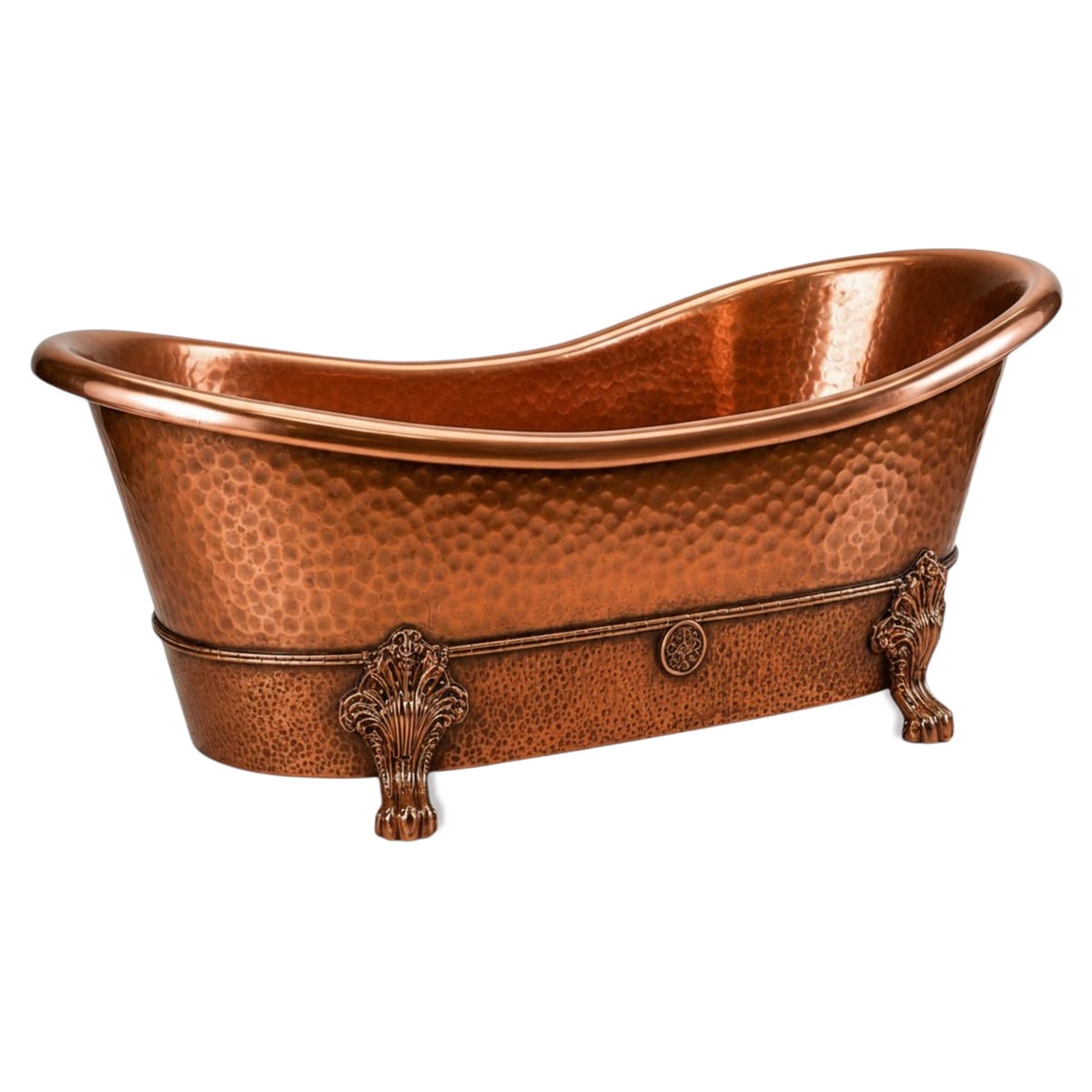 66 Oriana Hammered Copper Double-Slipper Clawfoot Tub