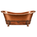 66 Oriana Hammered Copper Double-Slipper Clawfoot Tub