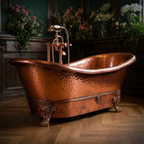 66 Oriana Hammered Copper Double-Slipper Clawfoot Tub
