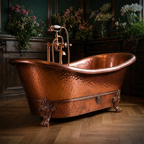 66 Oriana Hammered Copper Double-Slipper Clawfoot Tub