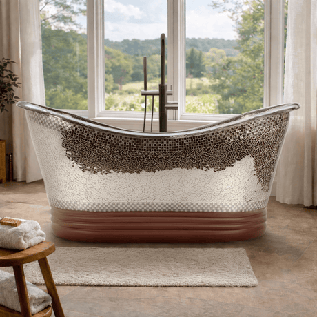 66" Pomona Copper Double-Slipper Mosaic Nickel-Plated Tub