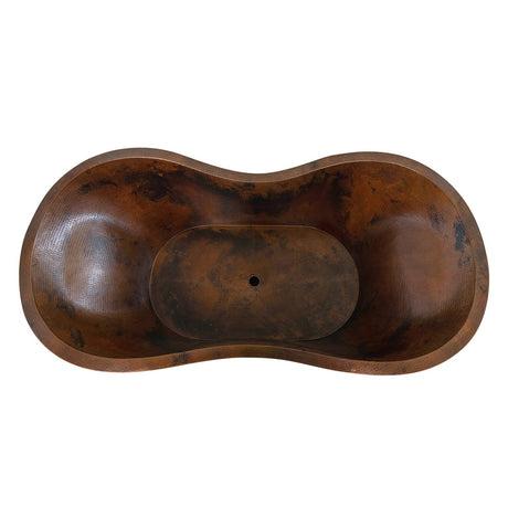 66" Unton Hammered Copper Double-Slipper Tub