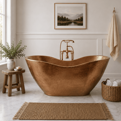 66" Unton Hammered Copper Double-Slipper Tub