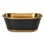66 Velora Black Hammered Brass Double-Slipper Freestanding Tub with Polished Brass Interior