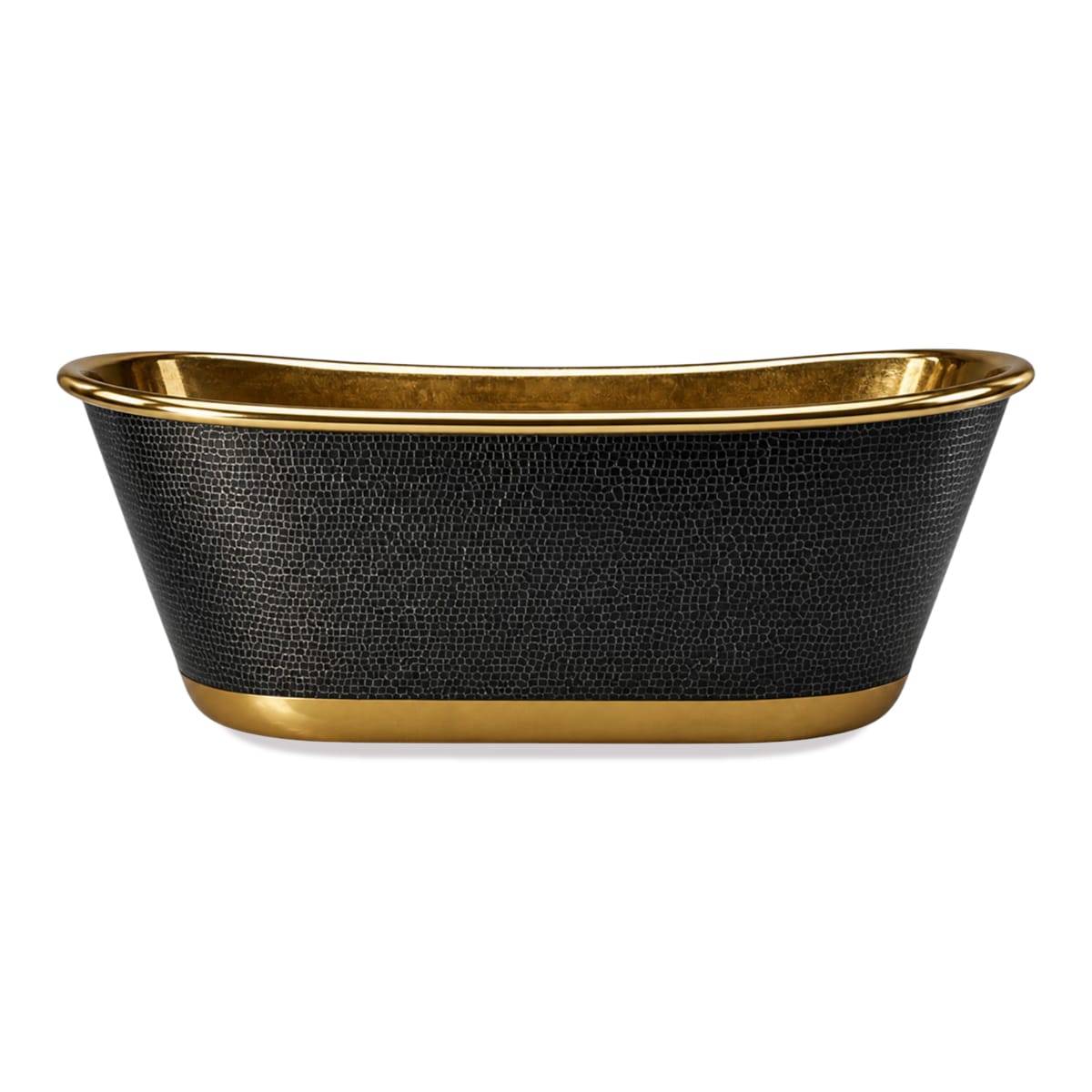 66 Velora Black Hammered Brass Double-Slipper Freestanding Tub with Polished Brass Interior