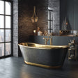 66 Velora Black Hammered Brass Double-Slipper Freestanding Tub with Polished Brass Interior