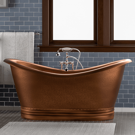 66" Vista Copper Double-Slipper Roll-Top Pedestal Tub