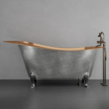 66" Walden Hammered Antique Copper Slipper Clawfoot Tub - Polished Interior