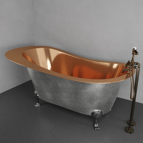 66" Walden Hammered Antique Copper Slipper Clawfoot Tub - Polished Interior