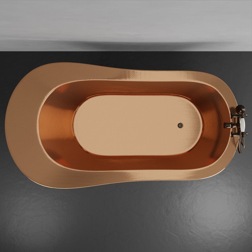 66" Walden Hammered Antique Copper Slipper Clawfoot Tub - Polished Interior