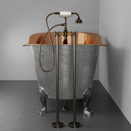 66" Walden Hammered Antique Copper Slipper Clawfoot Tub - Polished Interior