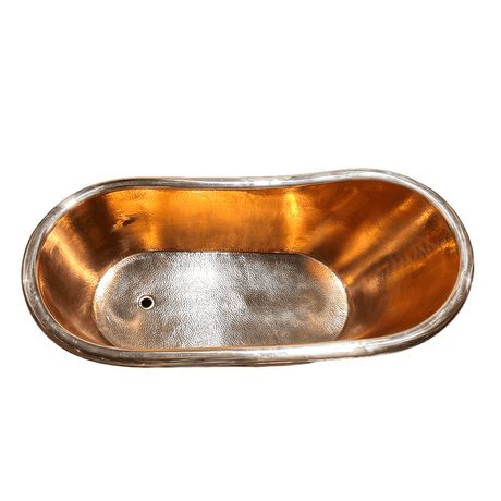 66" Weltner Hammered Copper Single Slipper Tub with Pedestal Copper Polish with Lacquer