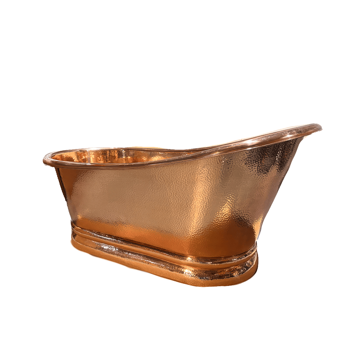 66" Weltner Hammered Copper Single Slipper Tub with Pedestal Copper Polish with Lacquer