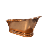66" Weltner Hammered Copper Single Slipper Tub with Pedestal Copper Polish with Lacquer