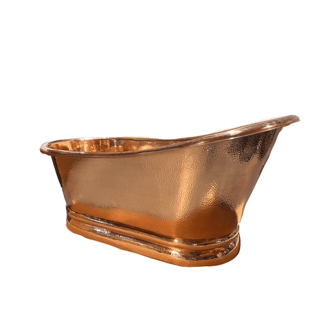 66" Weltner Hammered Copper Single Slipper Tub with Pedestal Copper Polish with Lacquer