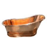 66" Weltner Hammered Copper Single Slipper Tub with Pedestal Copper Polish with Lacquer