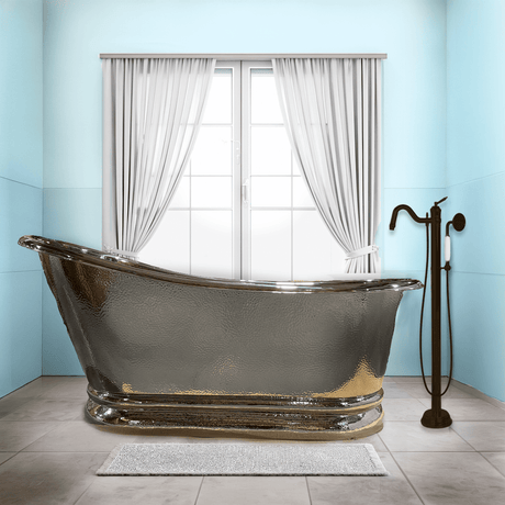 66" Weltner Single Slipper Hammered Nickel Plated Copper Tub with Pedestal