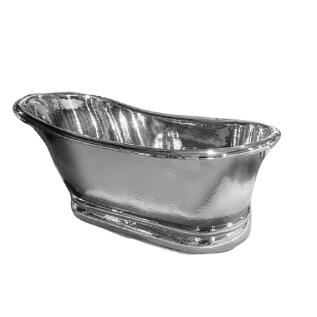66" Weltner Single Slipper Hammered Nickel Plated Copper Tub with Pedestal
