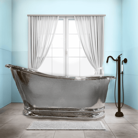 66" Weltner Single Slipper Hammered Nickel Plated Copper Tub with Pedestal