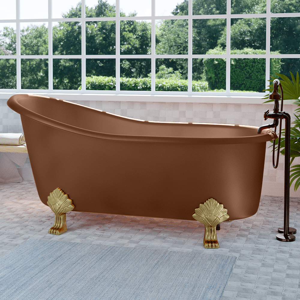 67" Allons Copper Slipper Clawfoot Tub - Lion Feet