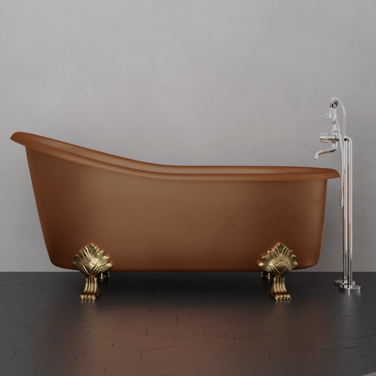 67" Allons Copper Slipper Clawfoot Tub - Lion Feet