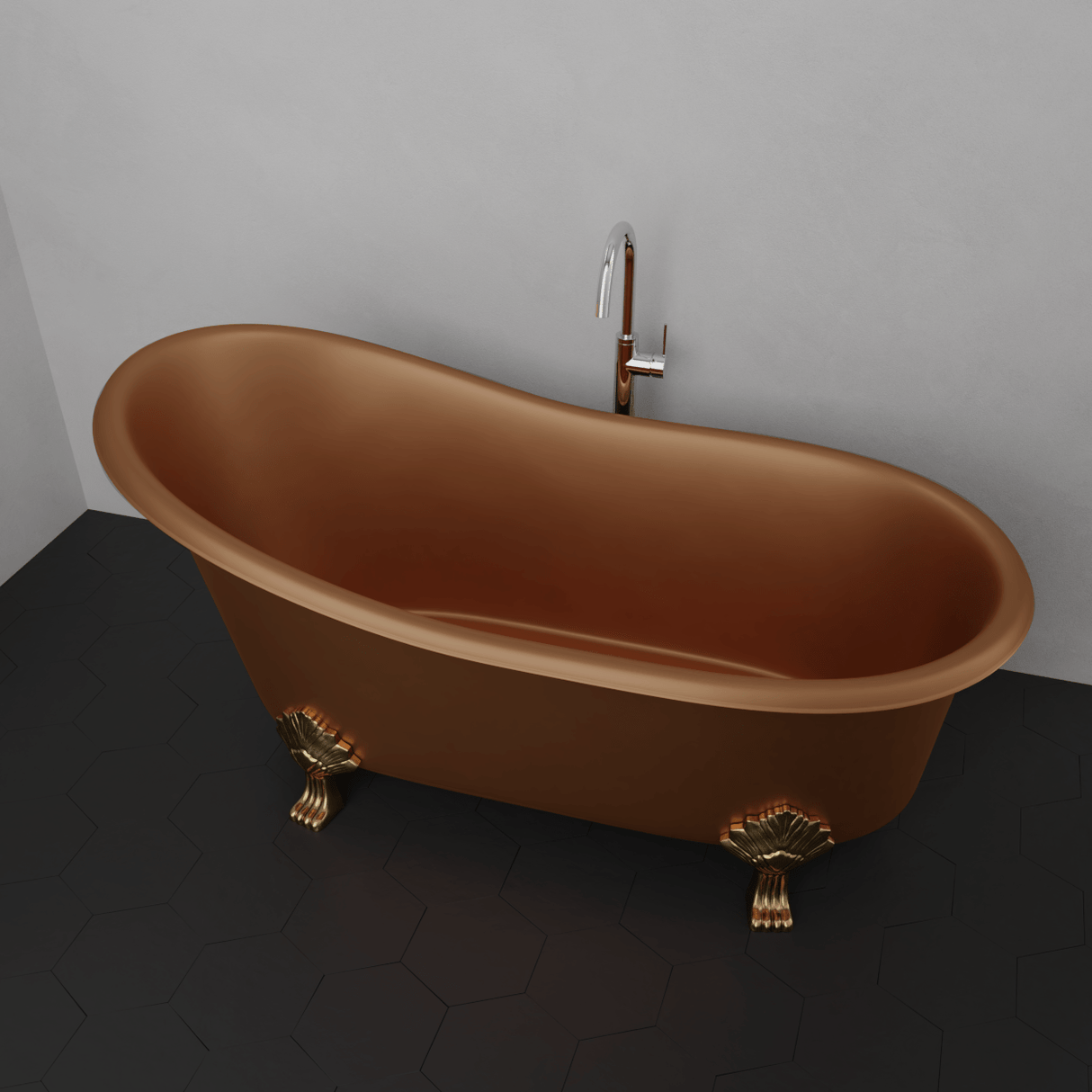 67" Allons Copper Slipper Clawfoot Tub - Lion Feet
